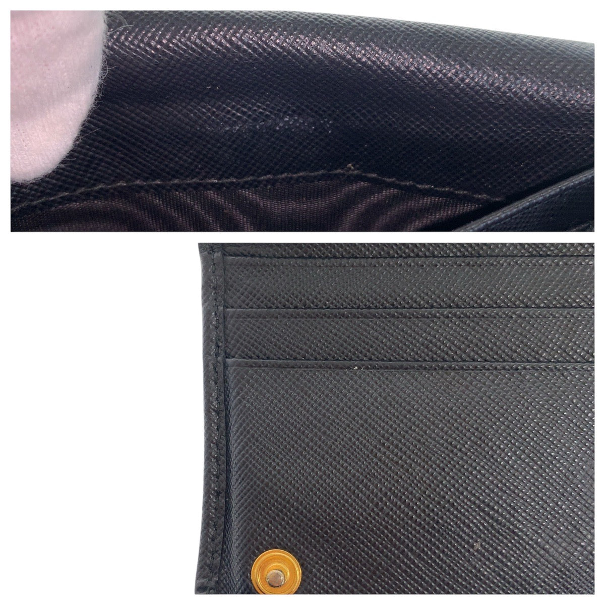 PRADA Long Wallet Purse leather Black gold Safiano