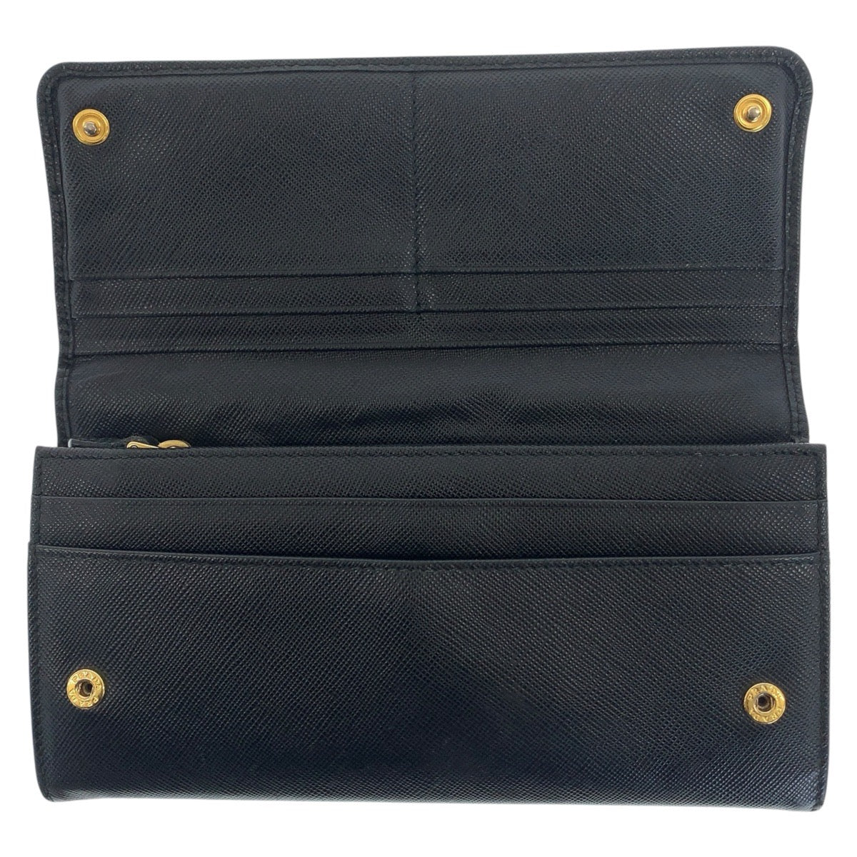 PRADA Long Wallet Purse leather Black gold Safiano