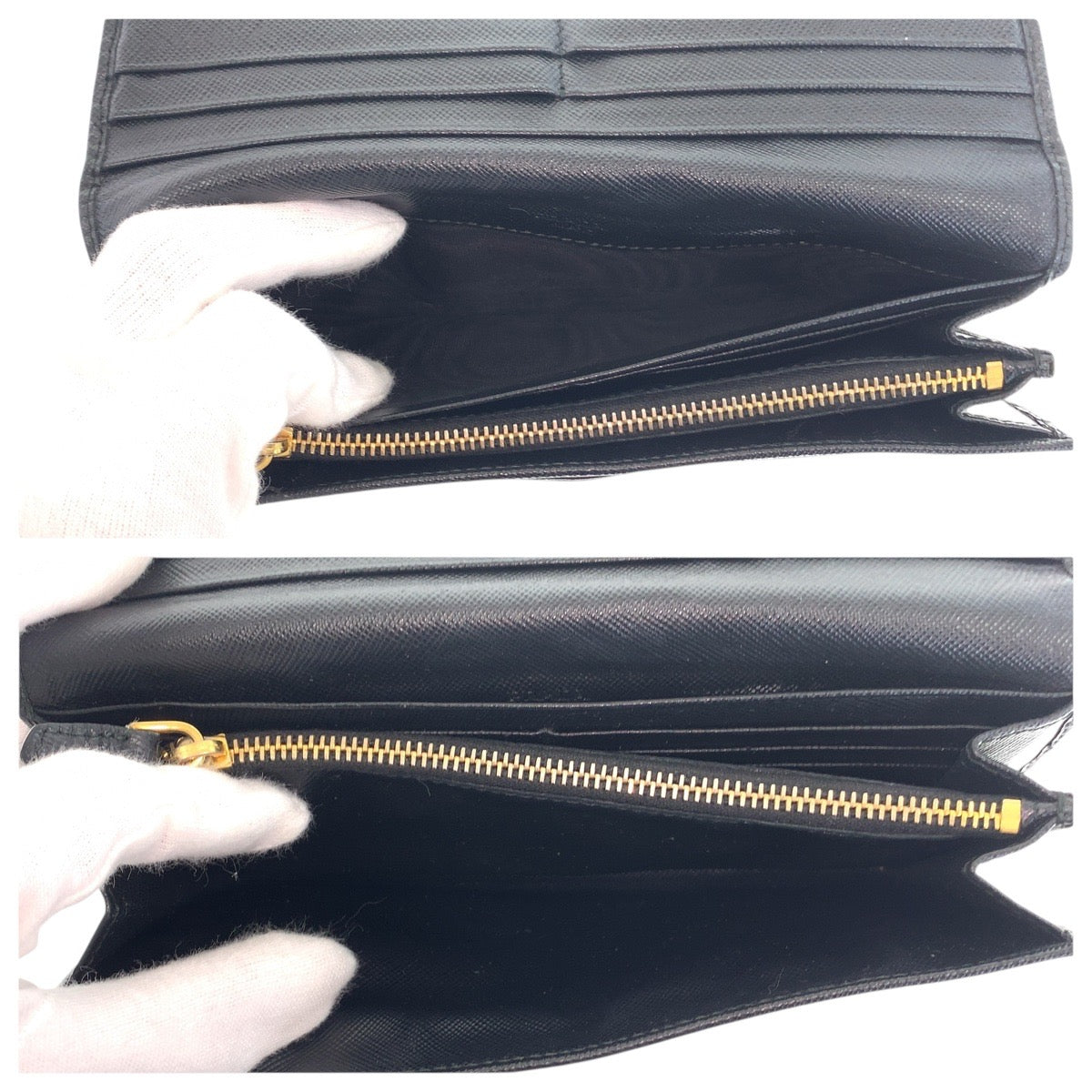PRADA Long Wallet Purse leather Black gold Safiano