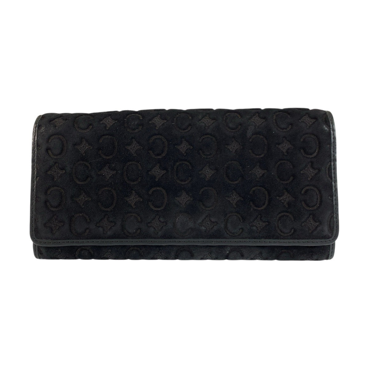 CELINE Long Wallet Purse YS 00/44 Suede Black SilverMetal C Macadam Pattern