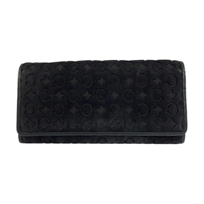 CELINE Long Wallet Purse YS 00/44 Suede Black SilverMetal C Macadam Pattern
