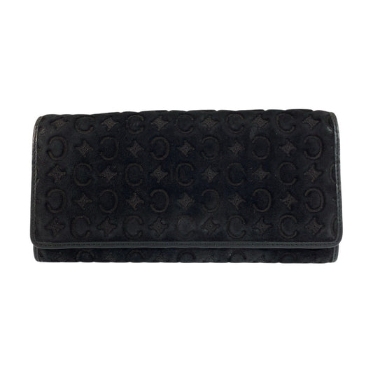CELINE Long Wallet Purse YS 00/44 Suede Black SilverMetal C Macadam Pattern