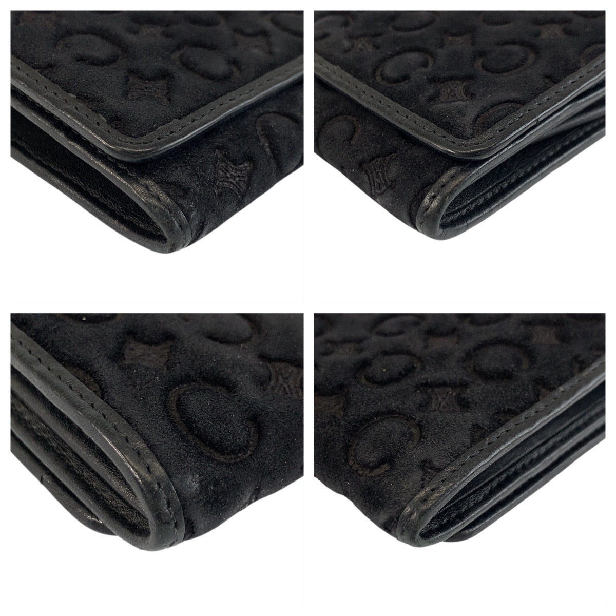 CELINE Long Wallet Purse YS 00/44 Suede Black SilverMetal C Macadam Pattern