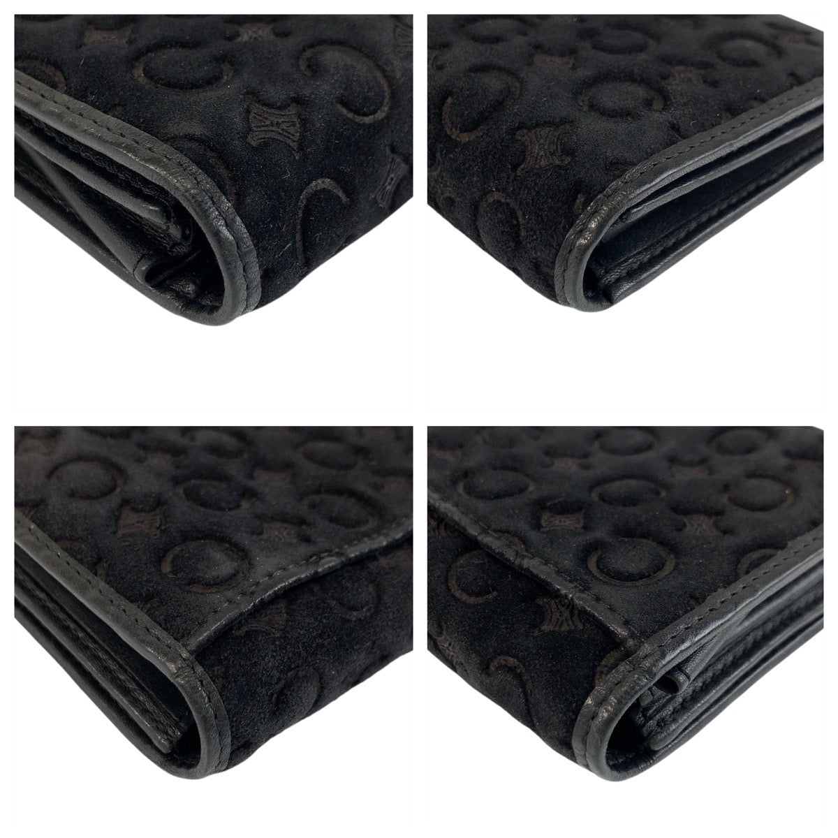 CELINE Long Wallet Purse YS 00/44 Suede Black SilverMetal C Macadam Pattern