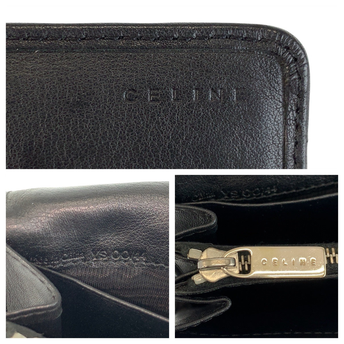 CELINE Long Wallet Purse YS 00/44 Suede Black SilverMetal C Macadam Pattern