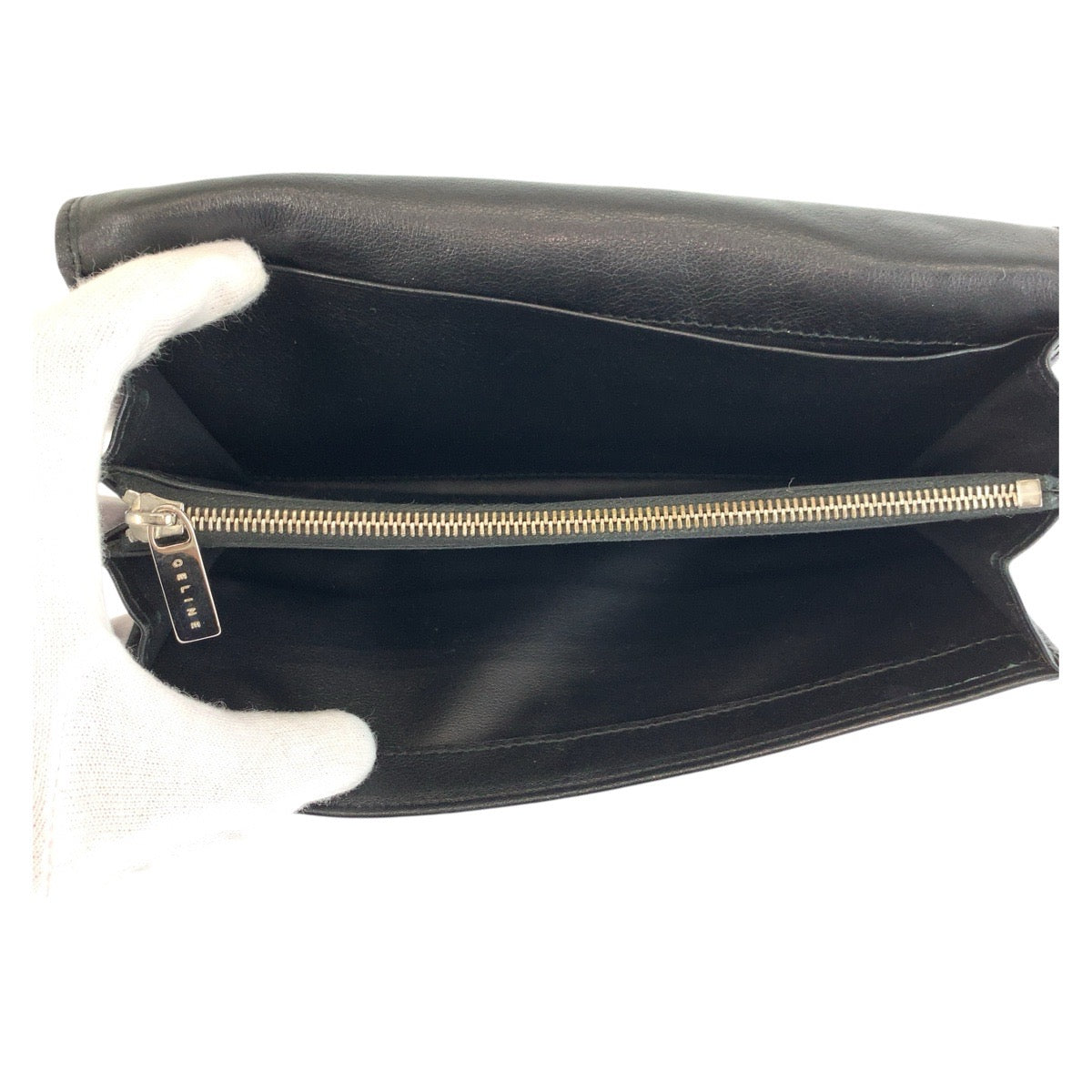 CELINE Long Wallet Purse YS 00/44 Suede Black SilverMetal C Macadam Pattern