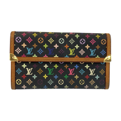 LOUIS VUITTON Long Wallet Purse M92658 PVC Noir Black Gold Metal Monogram multicolor Porte Tresor International