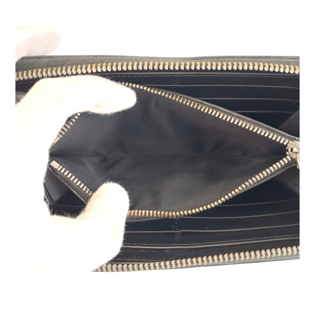 BURBERRY Long Wallet Purse leather Black SilverMetal logo graphics