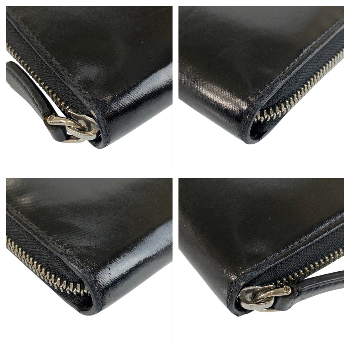 BURBERRY Long Wallet Purse leather Black SilverMetal logo graphics