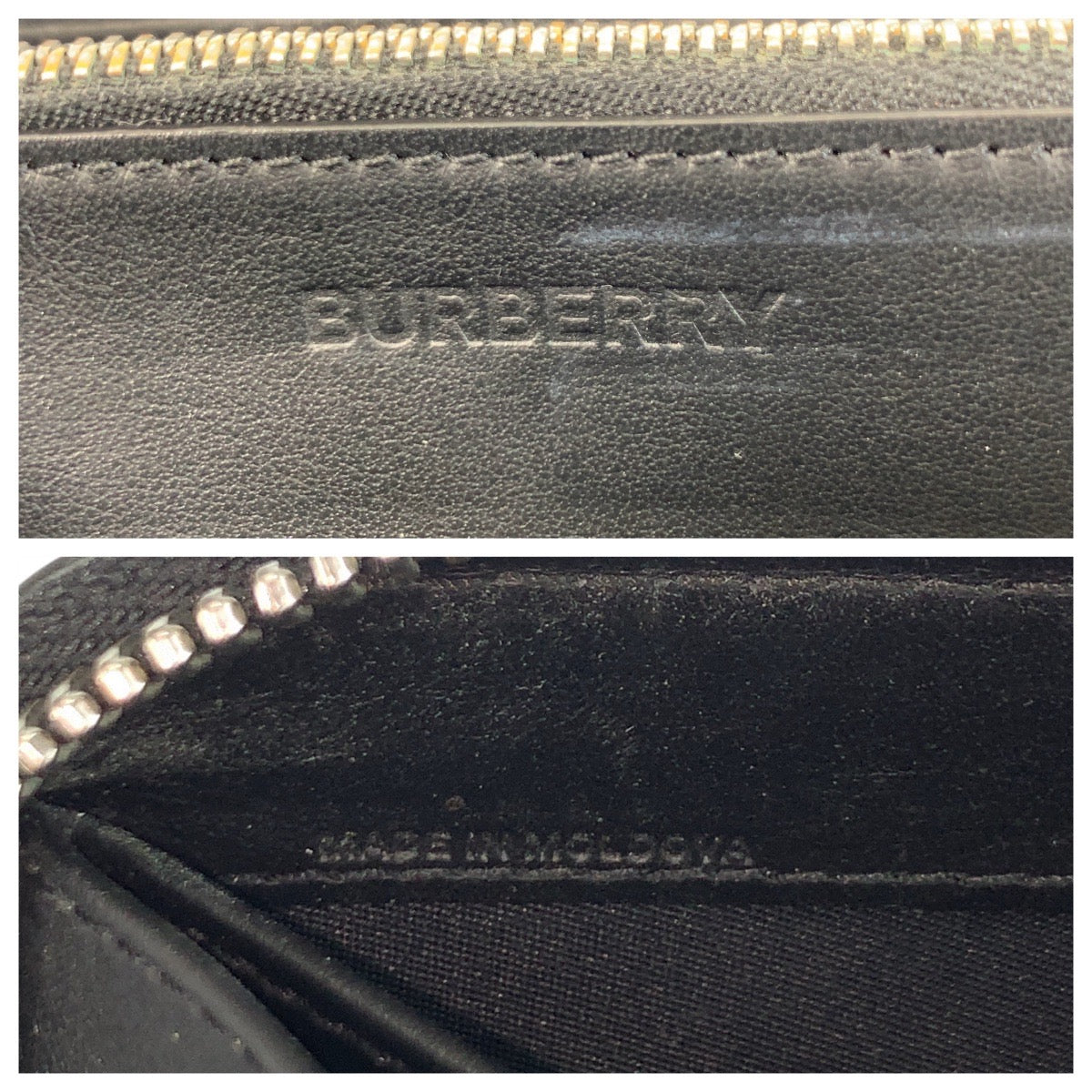 BURBERRY Long Wallet Purse leather Black SilverMetal logo graphics