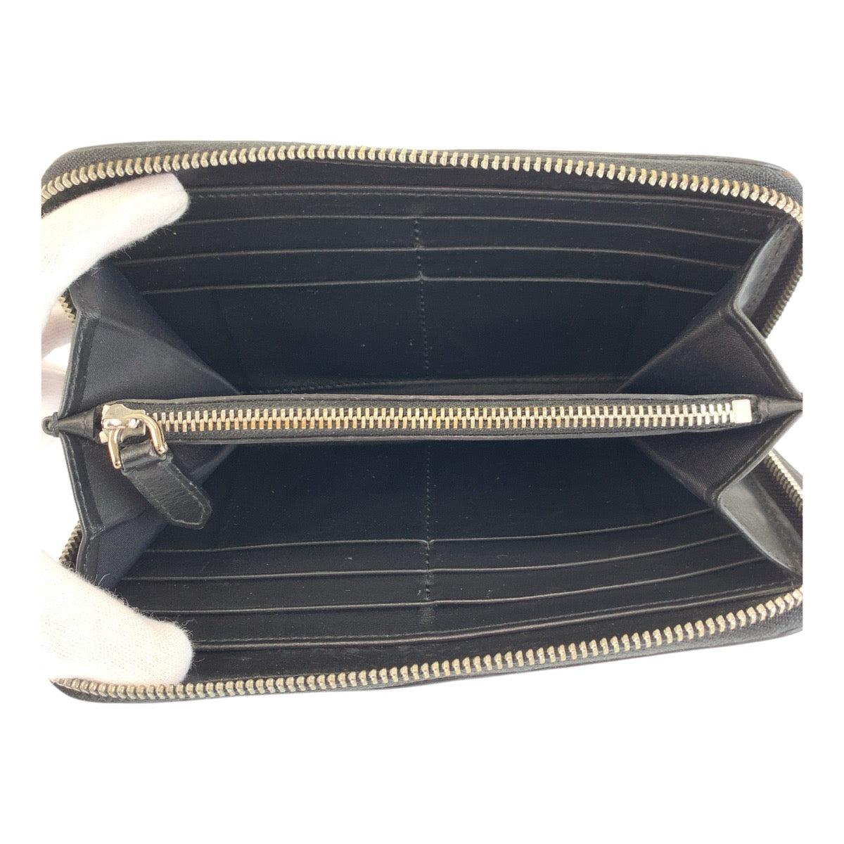 BURBERRY Long Wallet Purse leather Black SilverMetal logo graphics