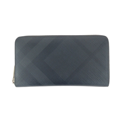 BURBERRY Long Wallet Purse PVC Black Silver Check Pattern