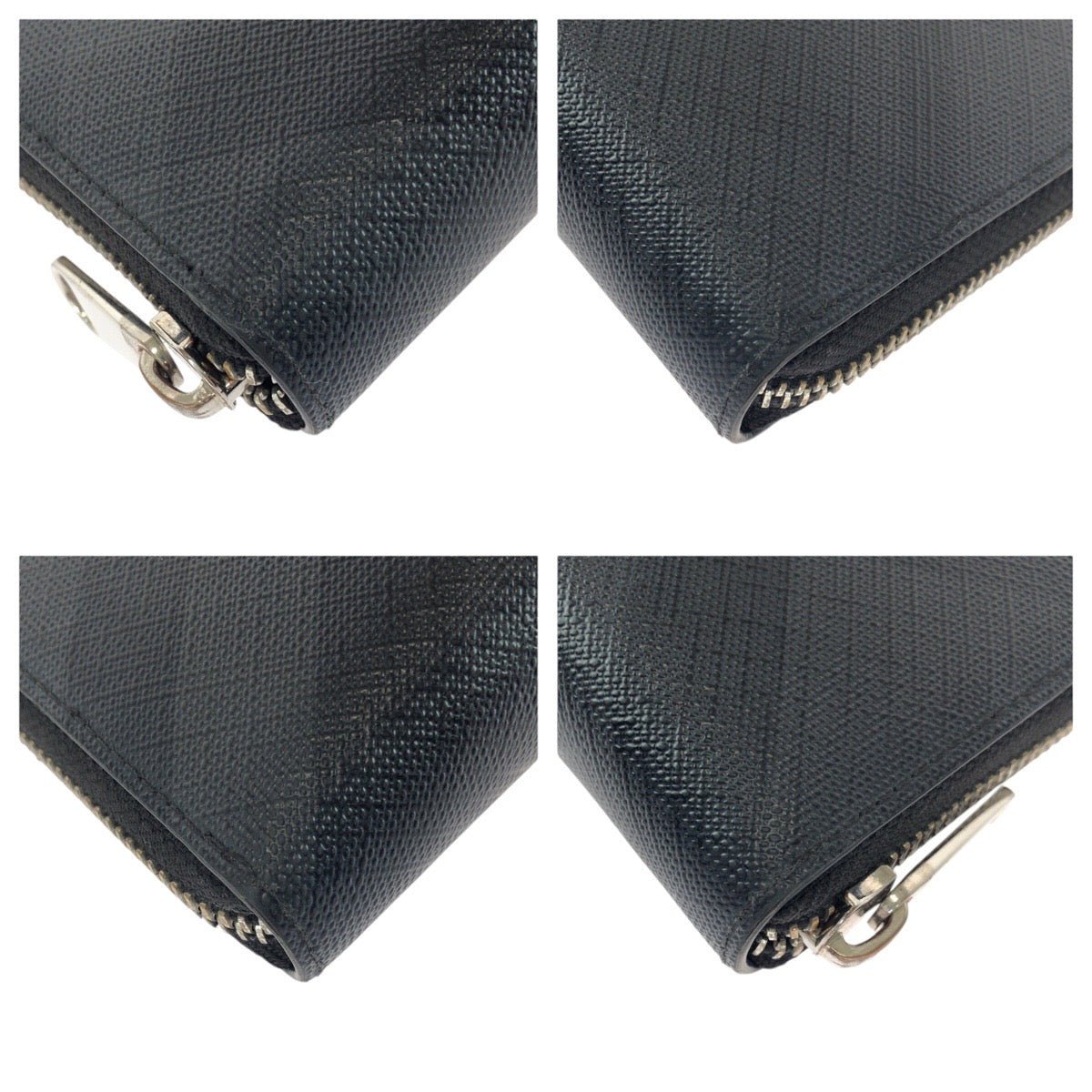 BURBERRY Long Wallet Purse PVC Black Silver Check Pattern
