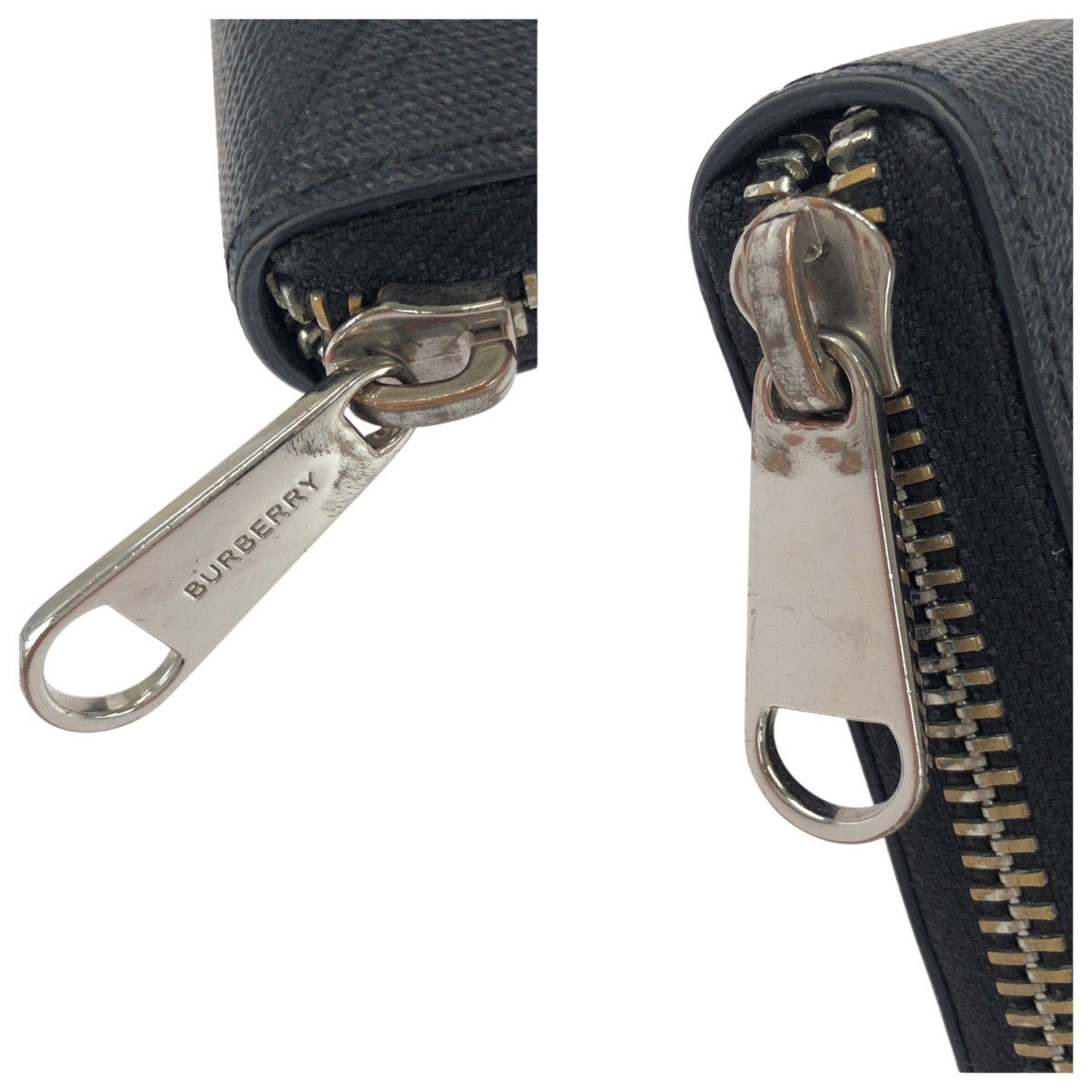 BURBERRY Long Wallet Purse PVC Black Silver Check Pattern