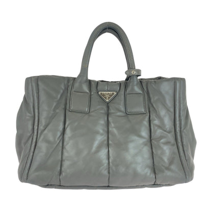 PRADA Tote Bag leather Grey SilverMetal Triangle With logo Nappa bomber