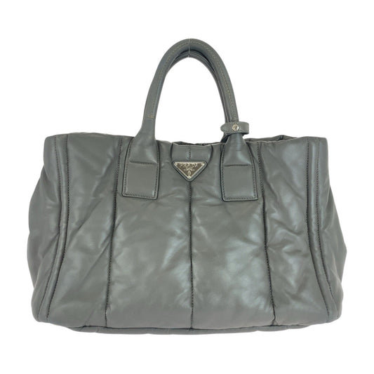 PRADA Tote Bag leather Grey SilverMetal Triangle With logo Nappa bomber