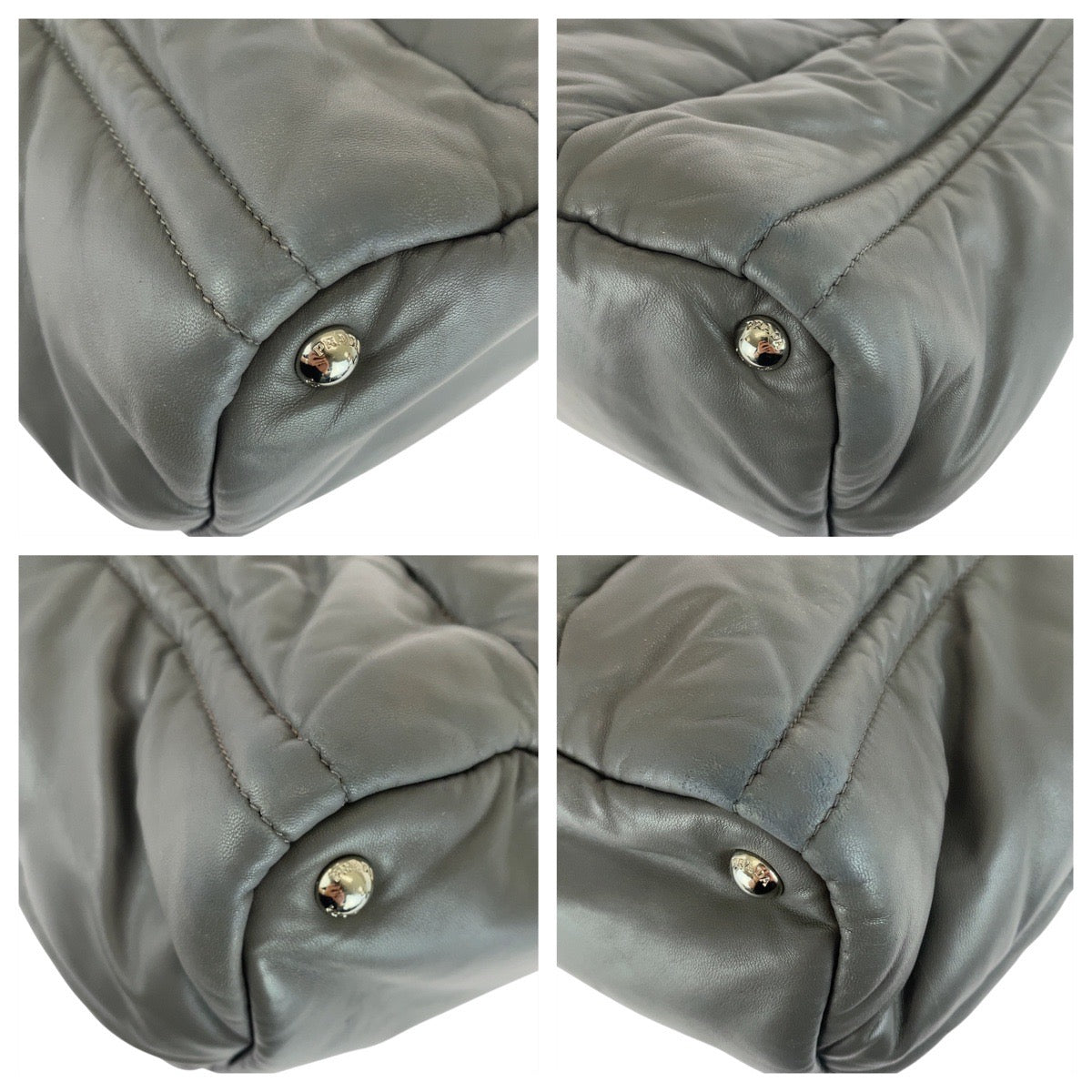 PRADA Tote Bag leather Grey SilverMetal Triangle With logo Nappa bomber