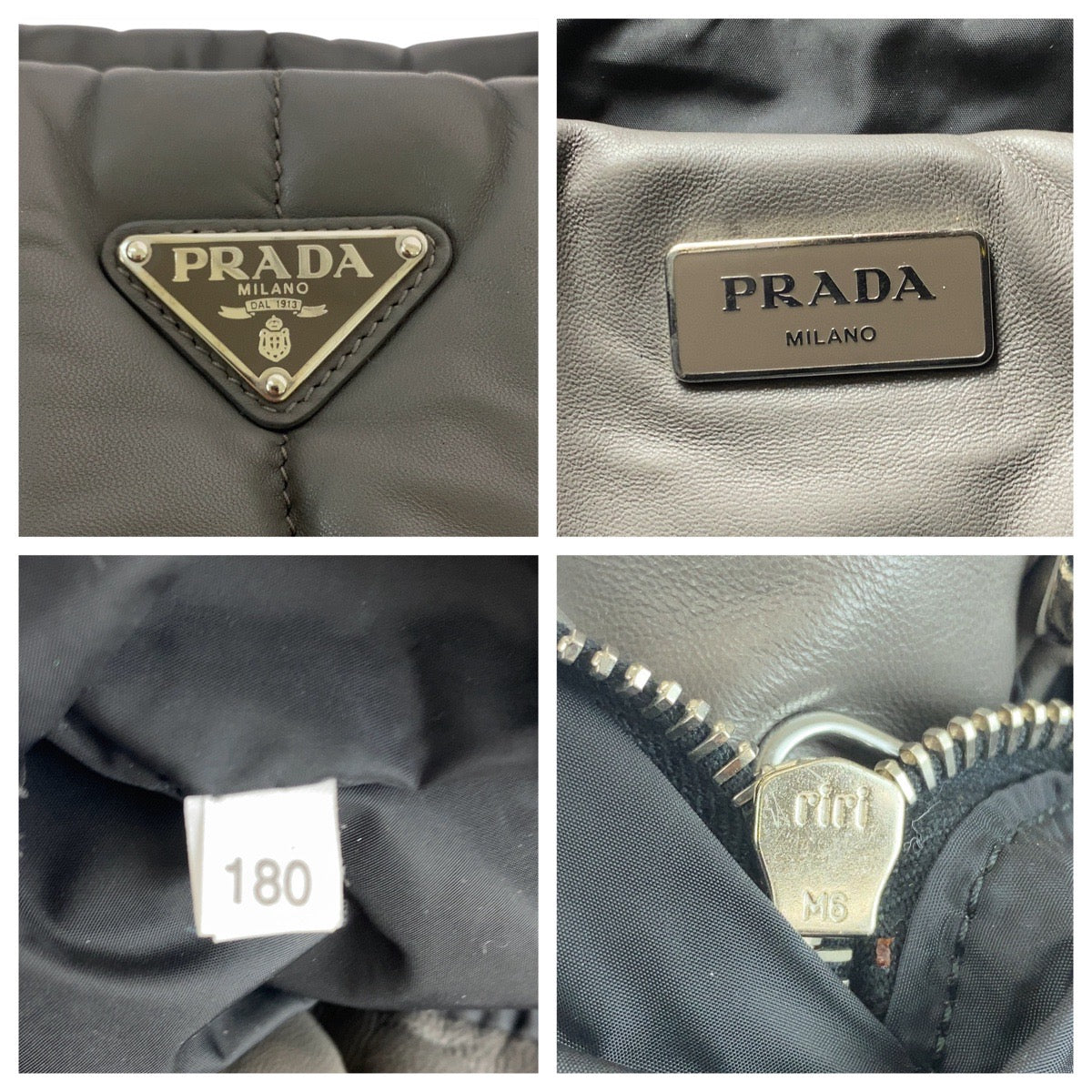 PRADA Tote Bag leather Grey SilverMetal Triangle With logo Nappa bomber