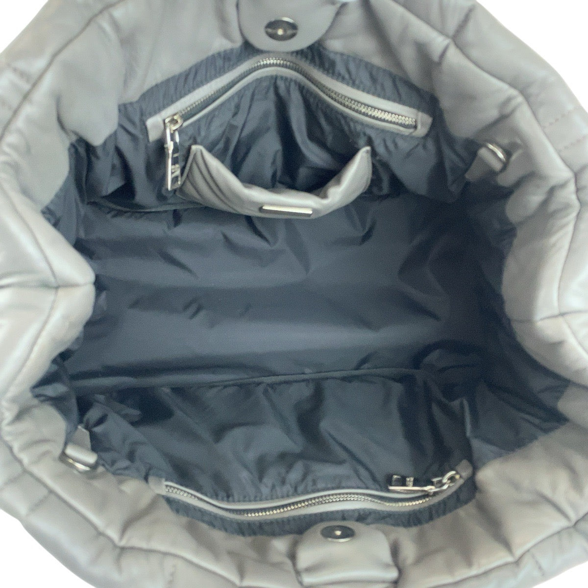 PRADA Tote Bag leather Grey SilverMetal Triangle With logo Nappa bomber