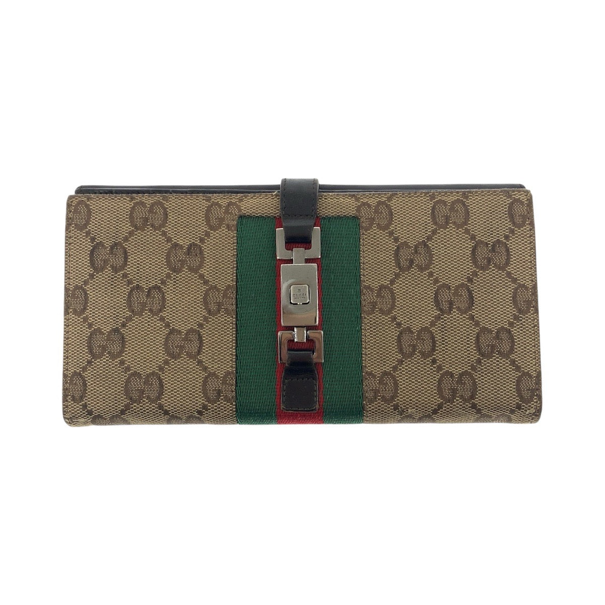 GUCCI Long Wallet Purse 035 0416 2134 GG canvas Beige Dark Brown Silver Jackie Shelly Line