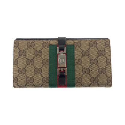 GUCCI Long Wallet Purse 035 0416 2134 GG canvas Beige Dark Brown Silver Jackie Shelly Line