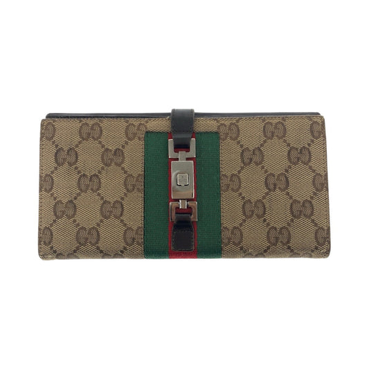GUCCI Long Wallet Purse 035 0416 2134 GG canvas Beige Dark Brown Silver Jackie Shelly Line