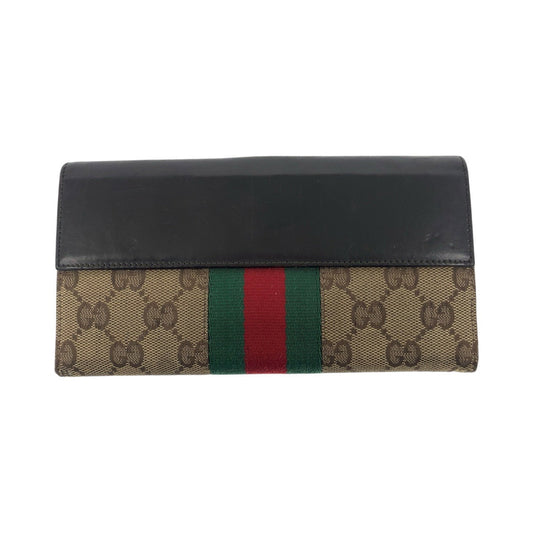 GUCCI Long Wallet Purse 035 0416 2134 GG canvas Beige Dark Brown Silver Jackie Shelly Line