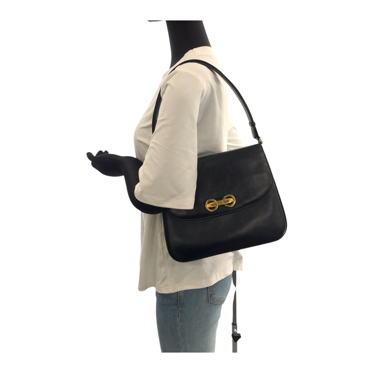 GUCCI Shoulder Bag leather Black GoldMetal Old Gucci Rocking G