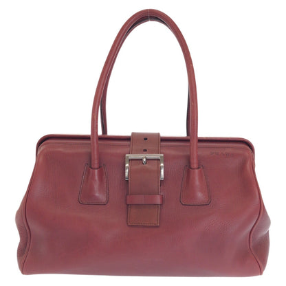 PRADA Handbag leather Wine Red Bordeaux SilverMetal