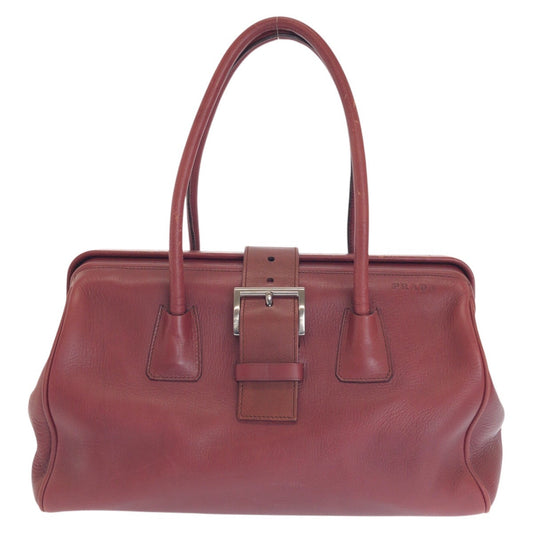 PRADA Handbag leather Wine Red Bordeaux SilverMetal