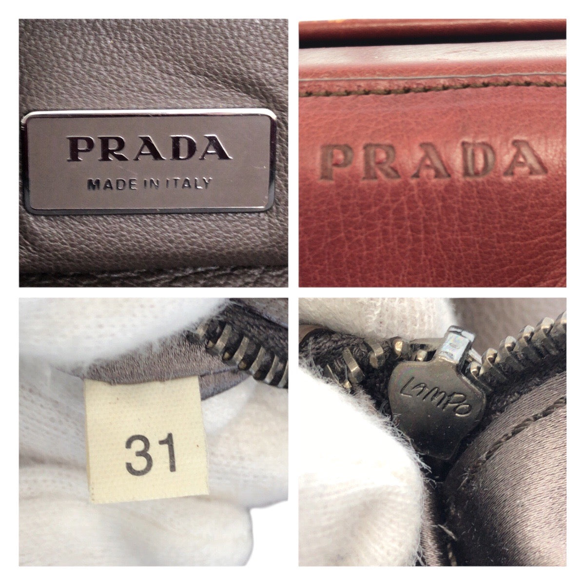 PRADA Handbag leather Wine Red Bordeaux SilverMetal
