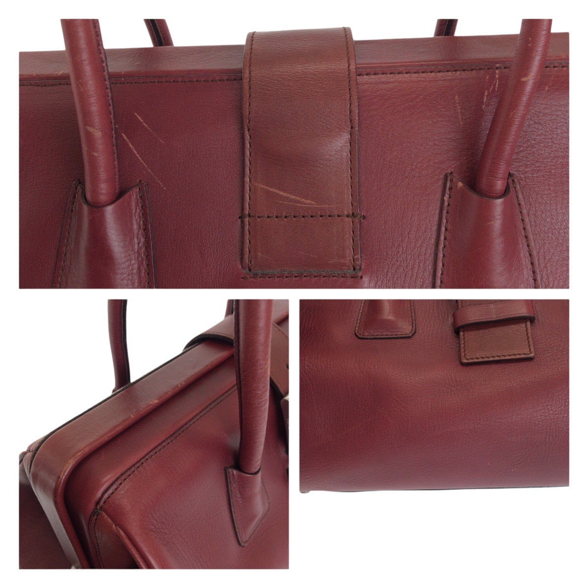 PRADA Handbag leather Wine Red Bordeaux SilverMetal