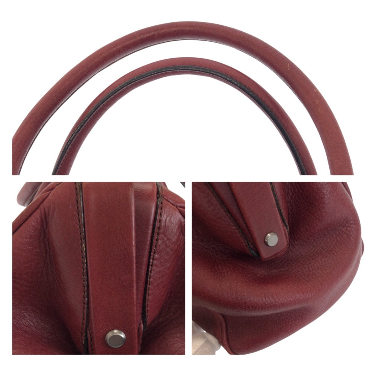 PRADA Handbag leather Wine Red Bordeaux SilverMetal