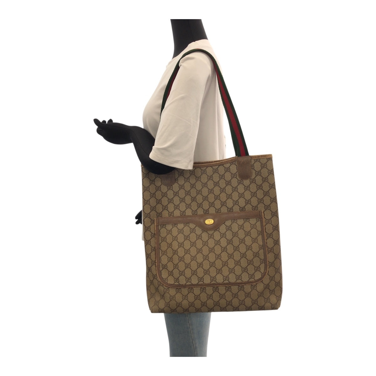 GUCCI Tote Bag 39 02 003 GG Supreme Canvas Brown gold Sherry line Old Gucci