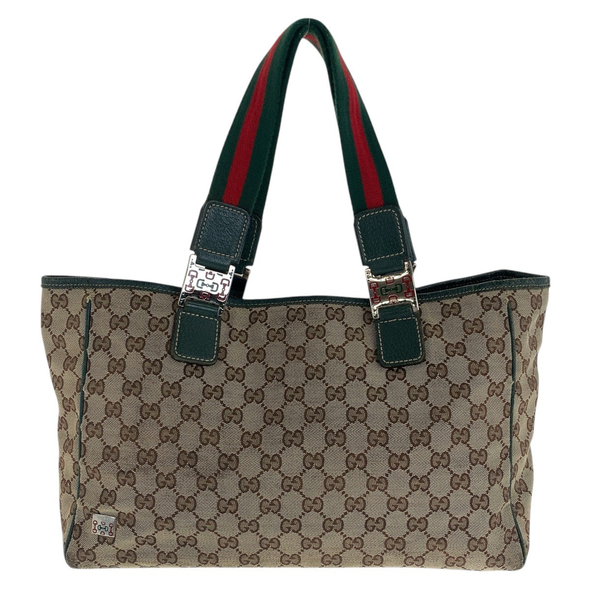 GUCCI Tote Bag 145758 GG canvas Beige Green Silver Sherry line