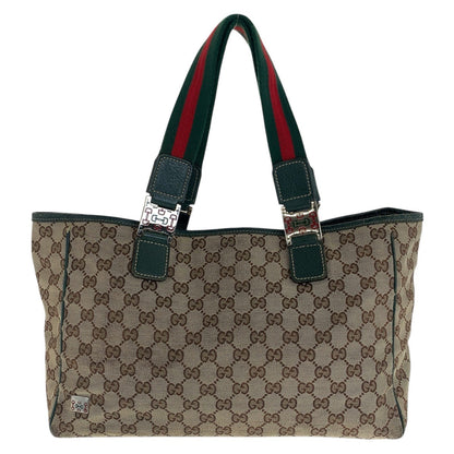 GUCCI Tote Bag 145758 GG canvas Beige Green Silver Sherry line