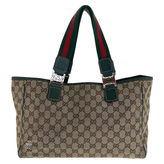 GUCCI Tote Bag 145758 GG canvas Beige Green Silver Sherry line