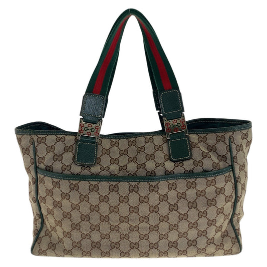 GUCCI Tote Bag 145758 GG canvas Beige Green Silver Sherry line