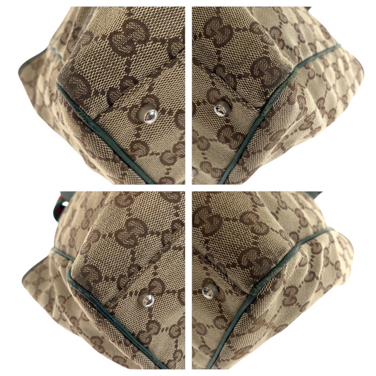 GUCCI Tote Bag 145758 GG canvas Beige Green Silver Sherry line