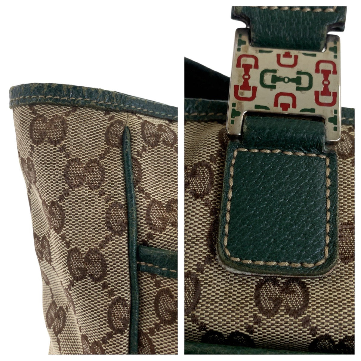GUCCI Tote Bag 145758 GG canvas Beige Green Silver Sherry line