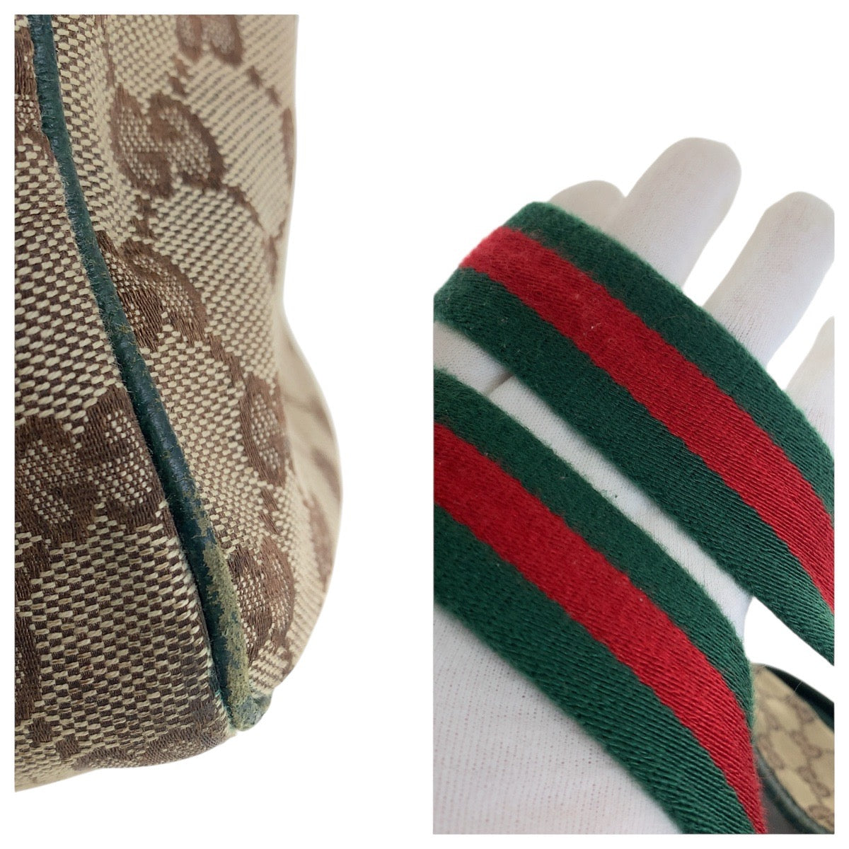 GUCCI Tote Bag 145758 GG canvas Beige Green Silver Sherry line