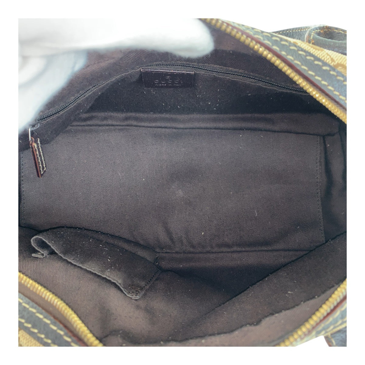 GUCCI Handbag 161720 GG canvas Beige Dark Brown Gold Metal Prince Shelley Line