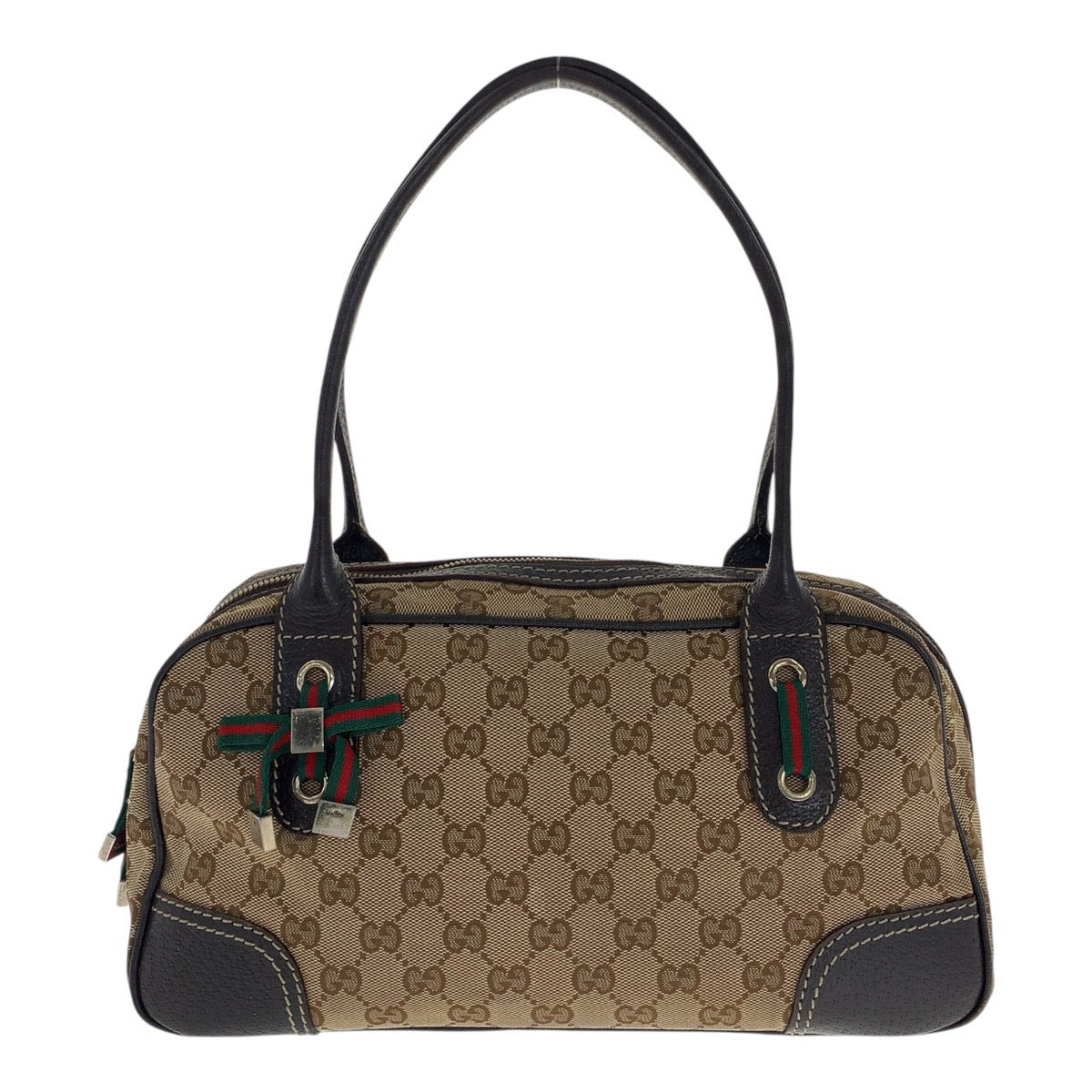 GUCCI Handbag 161720 GG canvas Beige Dark Brown Gold Metal Prince Shelley Line