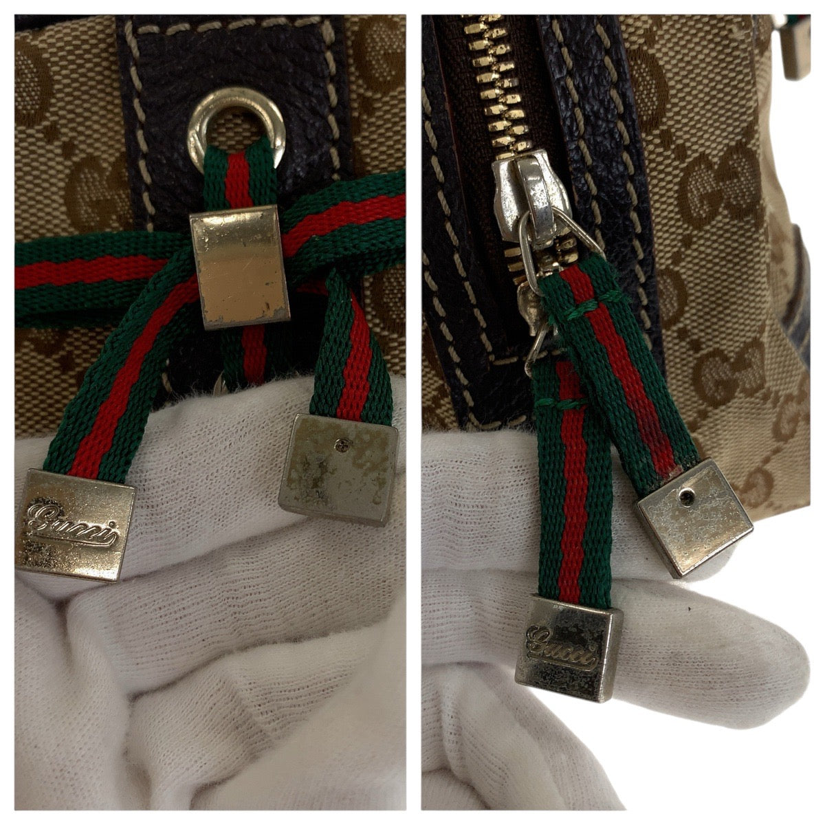 GUCCI Handbag 161720 GG canvas Beige Dark Brown Gold Metal Prince Shelley Line