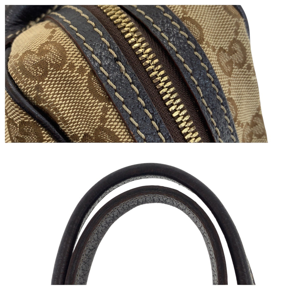 GUCCI Handbag 161720 GG canvas Beige Dark Brown Gold Metal Prince Shelley Line