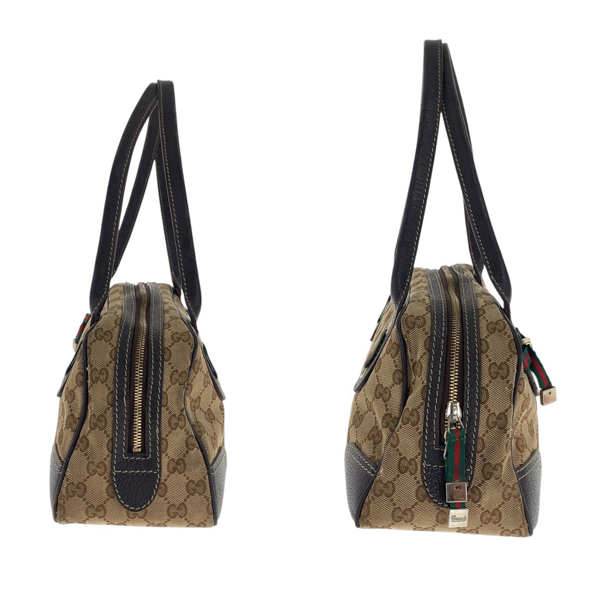 GUCCI Handbag 161720 GG canvas Beige Dark Brown Gold Metal Prince Shelley Line