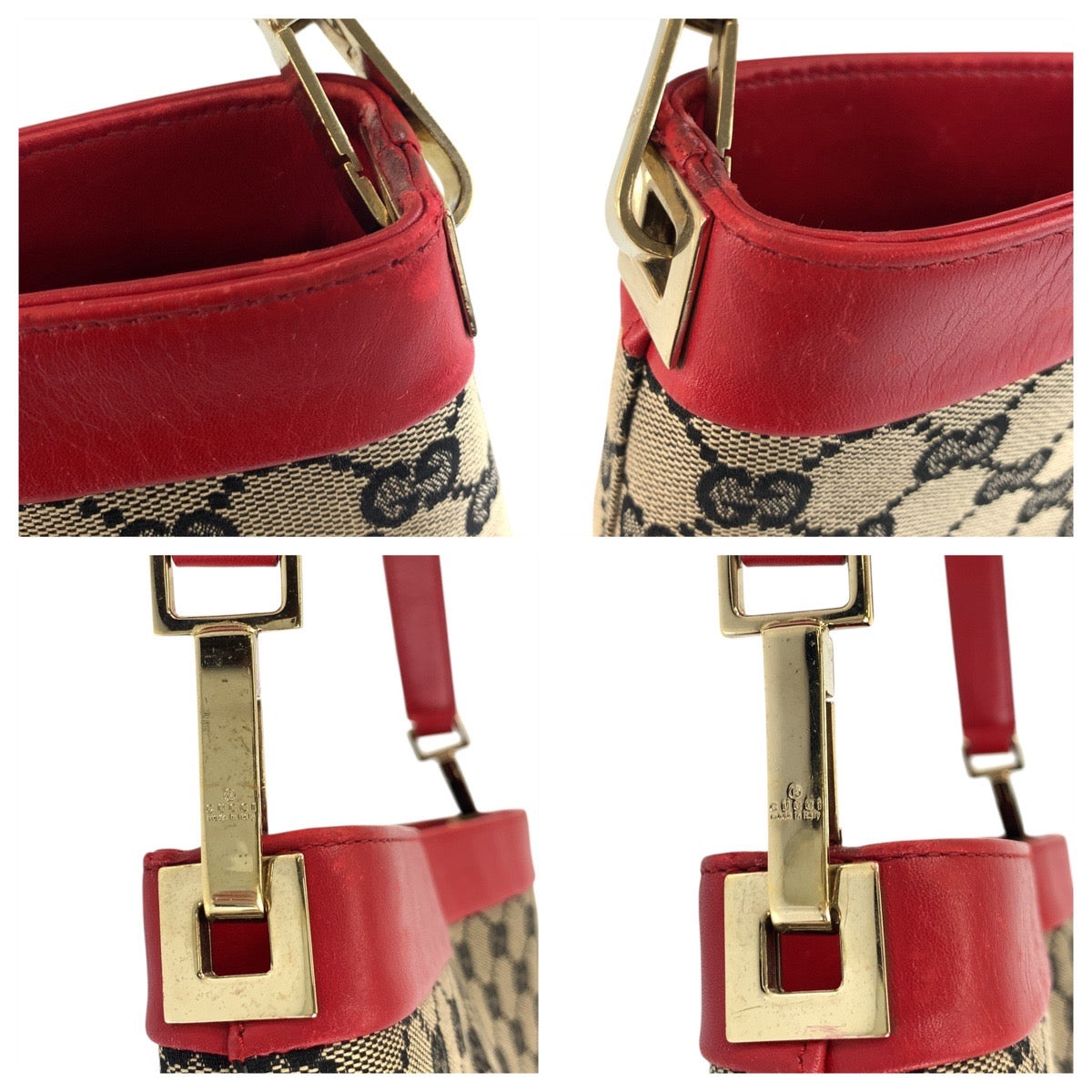 GUCCI Shoulder Bag 001 4231 GG canvas Beige Red Gold Metal