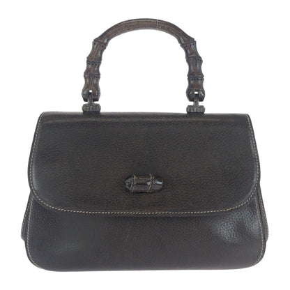 GUCCI Handbag 000 406 0147 leather Brown Gold Metal Old Gucci Bamboo