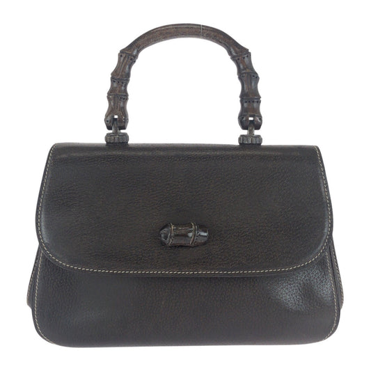 GUCCI Handbag 000 406 0147 leather Brown Gold Metal Old Gucci Bamboo