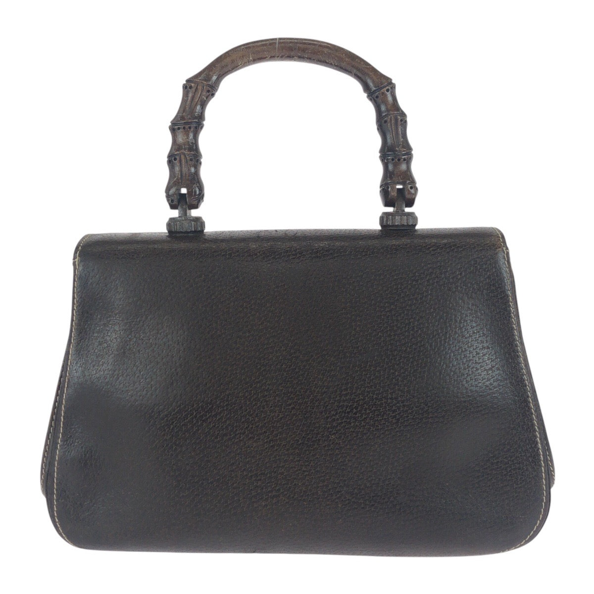 GUCCI Handbag 000 406 0147 leather Brown Gold Metal Old Gucci Bamboo
